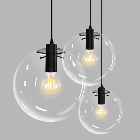 Industrial Clear Glass Globe Pendant Light With E27 Socket, Modern Kitchen Loft Fixture, 9.8 Inch Shade, Adjustable Cord Up To 59 Inches, UL Listed For LED CFL Halogen And 60W Incandescent Bulbs, Easy Mount