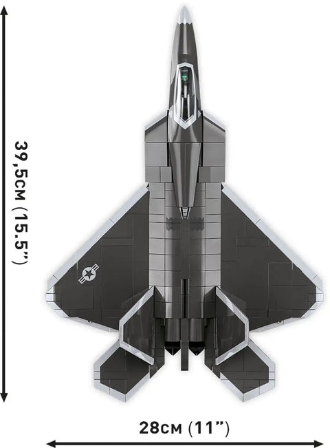 Top view of Armed Forces Lockheed F 22 Raptor 1 To 48 Scale Model Kit With 695 High Quality Elements in black and white