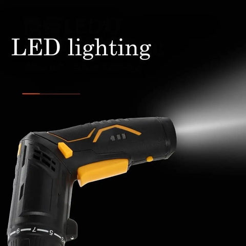 Heavy Duty Brushless Cordless Drill With Hella Powerful Torque For Wood And Metal Includes Full 47 Piece Accessory Set, featuring LED lighting.