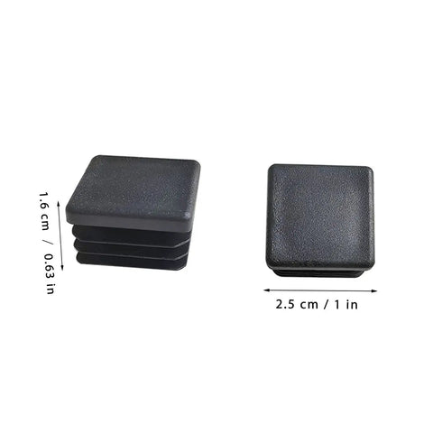 12 Pack Black Plastic Square Tube End Caps 25mm by 25mm Fits 1x1 Inch Square Metal Tubing, Designed to Fit Holes Size 0.83 to 0.93 Inches, 0.020 Inch Wall, Durable Snug Fit For DIY Projects. black plastic square tube end caps with 25mm and 1 inch size labels