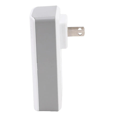 Rock Solid Emergency Ups Adapter With 1200Mah Battery 5V2A Backup Power Supply for routers, side view in white and grey with plug.