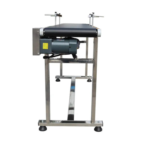PVC Flat Conveyor Belt System for Packaging Machines Built Tough Adjustable Speed Industrial Transport With Double Guardrail 70.9 Inch Long by 11.8 Inch Wide Black Belt 110V Anti Wear Heat Oil Resistant.
