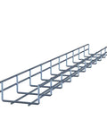 Heavy Duty Electro Zinc Plated Wire Mesh Cable Tray In Sleek Silver Steel Slick Finish For Zero Hassle Organization Corrosion Resistant And Built Like A Tank Straight Up Reliable Includes Eight Pack Measuring 3.94 X 1.97 X 118.12 Inches - silver steel mesh tray viewed from side angle highlighting the wiring organization.