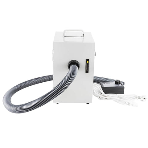 Heavy Duty 550W Dental Lab Dust Extractor With Digital Control Panel And Twin Impeller Pump, rear view with hose.