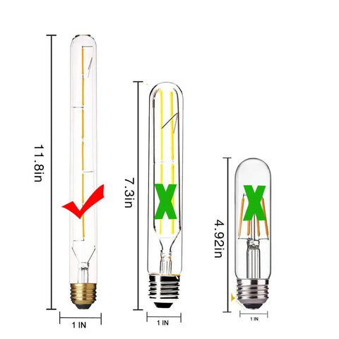 Dimmable T10 LED Filament Tubular Bulb 6W Warm White 2700K 11.8 Inch Long Tube Retro Vibe LED Filament 60W Equivalent E26 Base