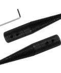 Two-Piece One Half Inch Tapered Spindle Motor Arbor Adapter For Bench Grinder Polisher Buffing Arbor Left And Right With Removal Wrench Included Great For Home Hobbyists And Pro Shops, showing two black spindle adapters and wrench