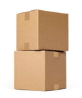 Stacked view of set of 100 small 4x4x4 inch kraft corrugated mail boxes for shipping and packing, moisture resistant, everyday mailing.