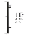 Heavy Duty 22 Inch Extra Long Pull Barn Door Handle Set in Frosted Black Finish, dimensions visible, ergonomic round design