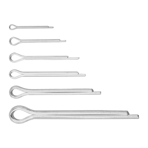 Heavy Duty Six Size Cotter Pins Kit In 304 Stainless Steel Hairpin And Spring Retaining Pins U Pins For Cars Trucks Machinery Lawn Mowers And More Secure Fastening Hardware Combo showing six aligned sizes
