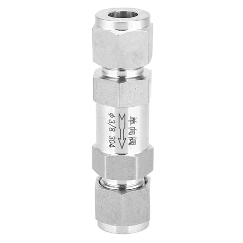 Front view of stainless steel BSPP female-thread check valve, 3/8 in, for water/oil/gas piping.