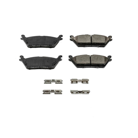 Top view of PowerStop Z17 ceramic rear brake pads with hardware; four pads for Expedition 2018-21, Navigator 2018-22