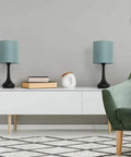 Blue Green Bedside Lamps Set Of 2 With Fabric Shade And Metal Base Small Table Lamps for Bedroom Living Room and Office