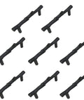 8 Pack Black Twig Branch Cabinet Knobs and Rustic Drawer Pulls Set with Alloy Leaf Design shown in multiple sizes