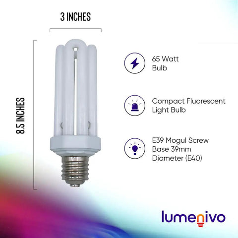 65W E39 Mogul Base CFL Bulb Daylight 6500K Quad Tube Beefy for Security Lighting Fixtures 300W Equivalent