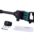 One Inch Pneumatic Impact Wrench Delivers Badass 1900 Ft Lbs Torque with ergonomic D handle and included socket.