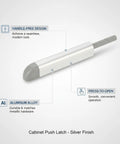 Push To Open Latch Aluminum Alloy No Knob Handle Free Cabinet Hardware Silver Finish Easy Install Press To Open System