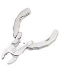 Stainless steel 9-in-1 folding multitool pliers open view for screws and rope cutting