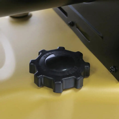 Built Different 185000 Btu Forced Air Diesel Heater control knob on durable yellow surface for easy operation.