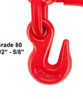 Red hook on 4 Pack 1/2 to 5/8 Inch Ratchet Binders for Heavy Duty Load Securement, Grade 80, 13,000 Lbs WLL, 46,000 Lbs Capacity