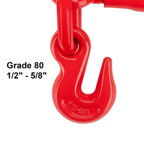 Red hook on 4 Pack 1/2 to 5/8 Inch Ratchet Binders for Heavy Duty Load Securement, Grade 80, 13,000 Lbs WLL, 46,000 Lbs Capacity