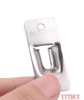 Close-up of 90 Degree Right Angle Gate Latch in stainless steel with welded seal, corrosion resistant finish, held in hand.