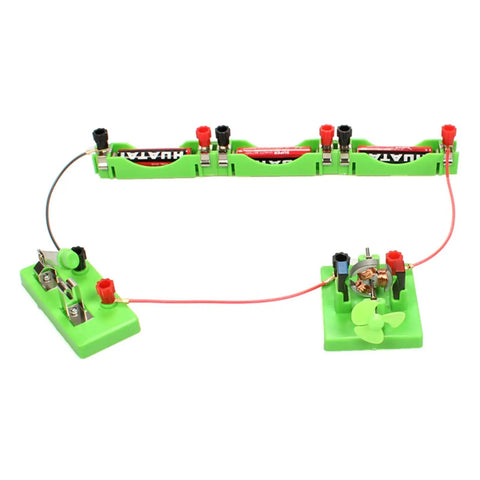 Hands On Circuit And Motor Lab Kit For Students DIY DC Motor Model with battery holders and wires on white background