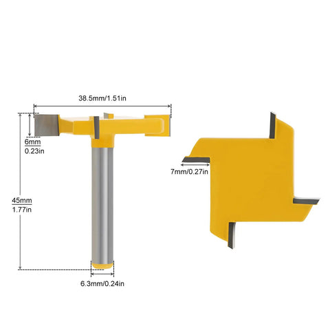 Beast Pro Grade CNC Spoilboard Surfacing Router Bit For Woodworking, 1/4 Inch Shank, Cutting Diameter 1-19/32 Inch, Side and Top View