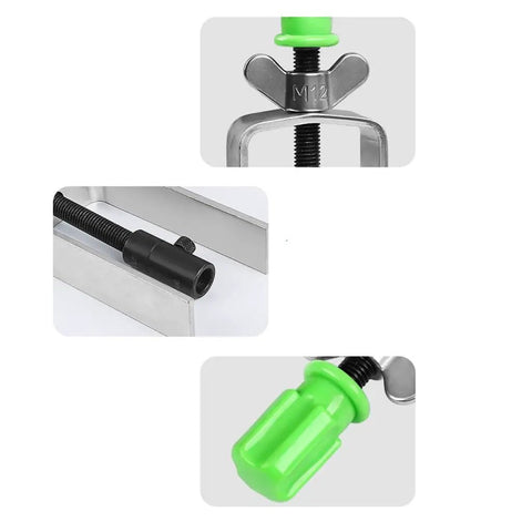 Close-up of Steering Wheel Removal Kit Heavy Duty Steel Lock Plate Remover Tool with green grip and durable stainless steel construction.