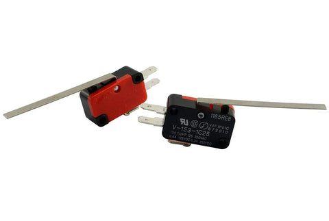 4 Pack SPDT Micro Limit Switches for Arduino Projects with Straight Long Lever V-153-1C25, displayed on a white background.