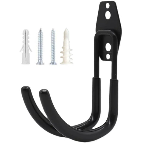 Rugged EV Charging Cable Holder Wall Mount With Anti Slip Rubber Coating and screws, durable steel J-hook for cable management.