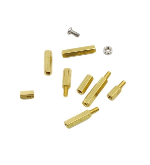M3 Brass Hex Spacer Standoff Kit With Male And Female Nuts And Screws 200 Piece Assortment In Plastic Box Includes 4.7mm Hex 6mm Male Length 8 To 20mm Female Lengths 0.5mm Thread Great For RC And DIY Projects components