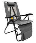 Legz Up Folding Outdoor Lounger With Adjustable Recline And Leg Elevation All In One Outdoor Chair for patio beach or camp in gray.