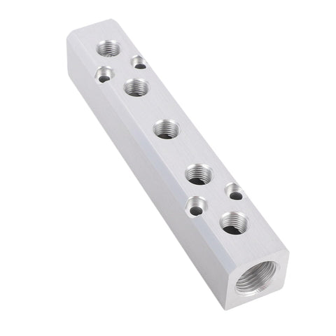 Five Way Seven Port Air Manifold With One Quarter Inch NPT Output And One Half Inch NPT Supply Port Aluminum Alloy Pneumatic Distribution Block