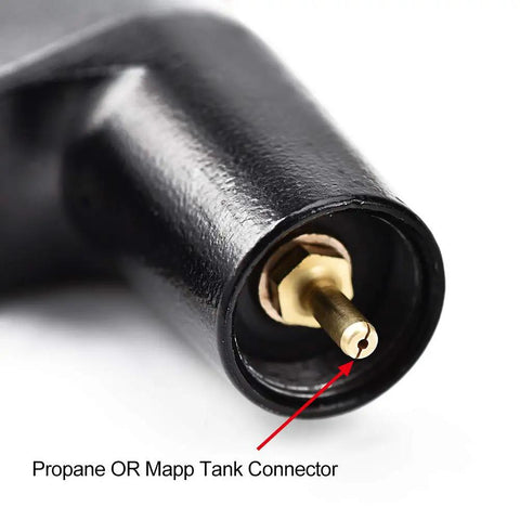 Close-up view of tank connector on Propane Torch Head With Three Nozzles Trigger Start MAP Pro Gas Torch Push Button Igniter