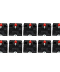 Totally No Fuss 10 Pack Push Button Switch Contact Blocks With Screw Clamp Terminals For Momentary Control Panels in black with red tips.