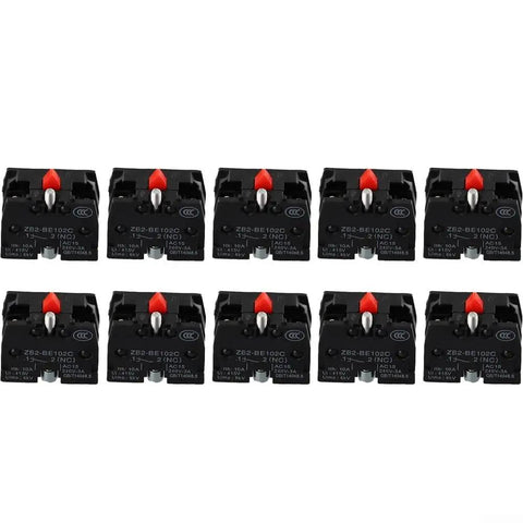 Totally No Fuss 10 Pack Push Button Switch Contact Blocks With Screw Clamp Terminals For Momentary Control Panels in black with red tips.