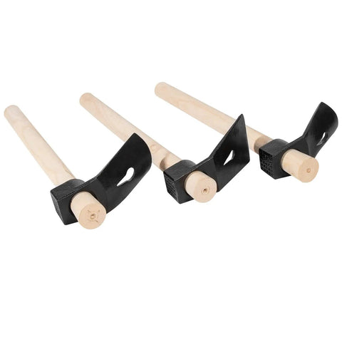 Carving Adze Set For Bowl Making With Straight Adze Large Curve Adze And Small Curve Adze Three Piece Kit Displayed Horizontally
