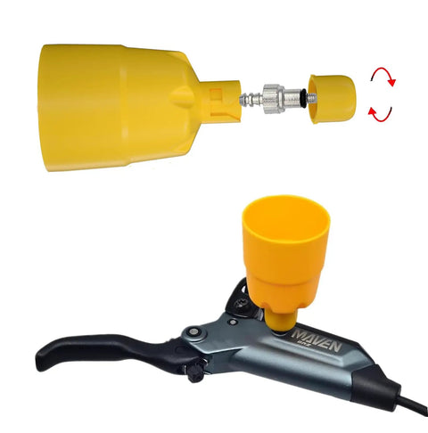 Brake Bleed Tool For SRAM Maven Hydraulic Brakes Kit with yellow injector and adapter for mineral oil bleeding.