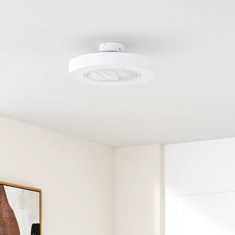 Cool White Ceiling Fan With Light, 20 Inch Low Profile Flush Mount With Remote Control, Three Speeds, Quiet Energy Efficient Fan For Living Room