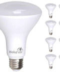 Eight Pack BR30 LED Flood Light Bulbs For Indoor Home Lighting, 3000K Soft White, Dimmable, showcasing all 8 bulbs with E26 base