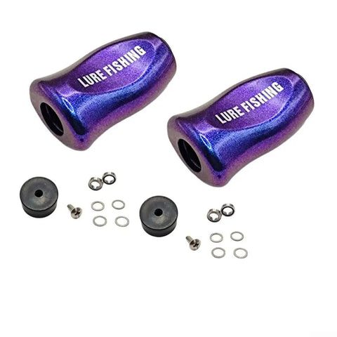 Upgrade Your Baitcasting Reel With These Sleek ABS Fishing Knob Handles For Ultra Lightweight Casting And Smooth Retrieval On Carbon Fiber Rocker Handles In Silver Finish. Purple ABS fishing knob handles with screws and spacers set