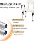 Foldable Shower Chair With Arms And Back, Heavy Duty 330 Lb Capacity, Adjustable Height 27.2 To 31.9 Inches, White Aluminum Alloy