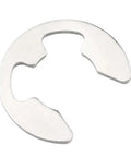 Close-up of a 304 stainless steel external E clip from the E Clip Retaining Ring Kit 100 Pcs 304 Stainless Steel External E Clips Assortment Set M1.2 To M15 Metric Circlips E Rings For Mechanical Assemblies Easy Install With Tapered Design High Strength.
