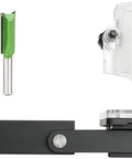 Heavy Duty Aluminum Router Base And Milling Table Insert showing clear base attached to 65mm tool with green cutter.