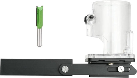 Heavy Duty Aluminum Router Base And Milling Table Insert showing clear base attached to 65mm tool with green cutter.