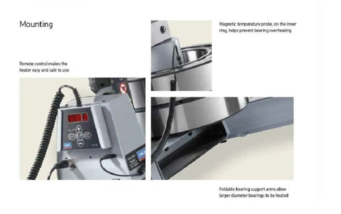Heavy Duty Induction Bearing Heater With Built In Timer And Thermal Safety Cutoff For No Sweat Interference Fit Installations Up To Six Hundred Pounds showing remote control and foldable arms.