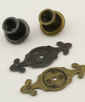 Vintage Bronze Door Knob Handles Set For Cabinets And Drawers Classic Furniture Pulls shown with decorative backplates.