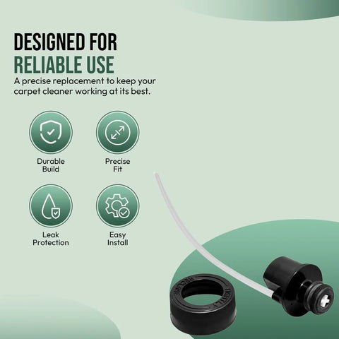 Replacement cap and straw assembly for Bissell Little Green Machine cleaners; black cap with white straw, front view