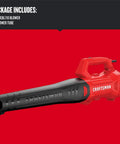 Red and black Powerful Corded Leaf Blower With 9 Amp Motor, Lightweight Handheld Axial Electric Blower on a red background