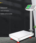 Heavy Duty Workhorse Foldable Digital Platform Scale No Sweat Go To For Postal Shipping And Luggage Checking Big Load Capacity Weighing Machine With Durable Steel Surface And Switchable Units, stainless steel design with green LCD.